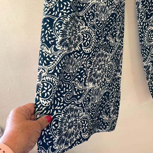 Anthropologie blue white flowy side slit elastic waist pants Size M New - Picture 3 of 13